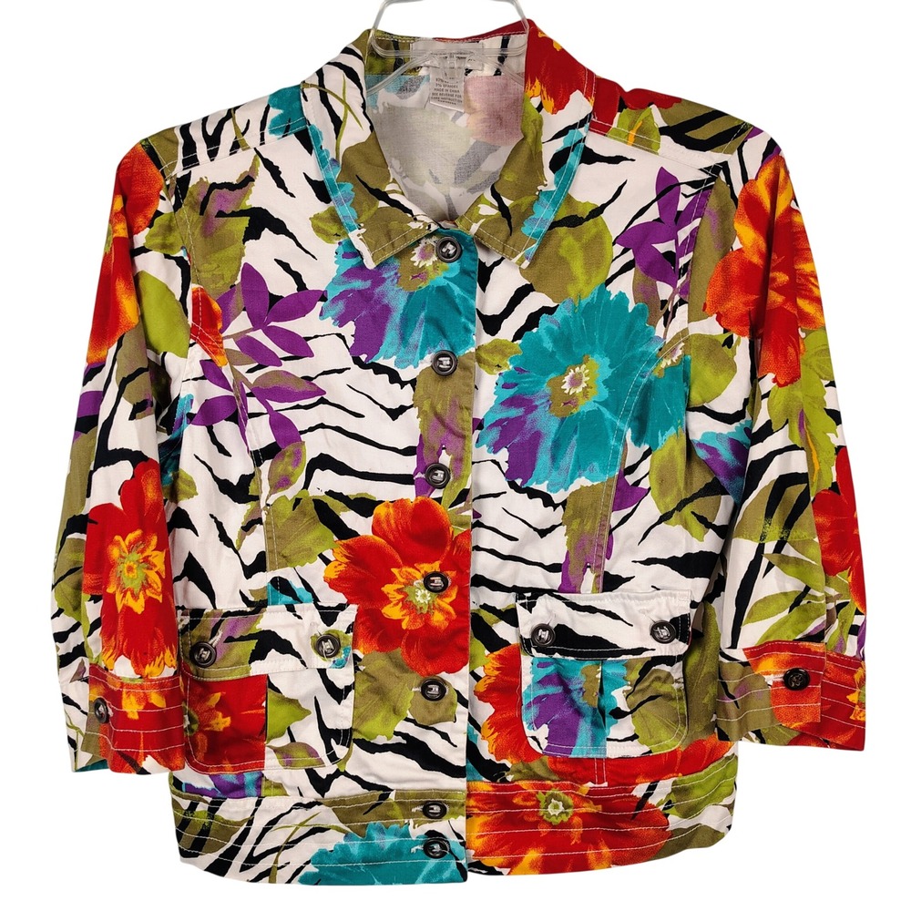 Drapers & Damons Womens SZ M‎ Floral Zebra Print Jacket Multicolor Cotton Blend